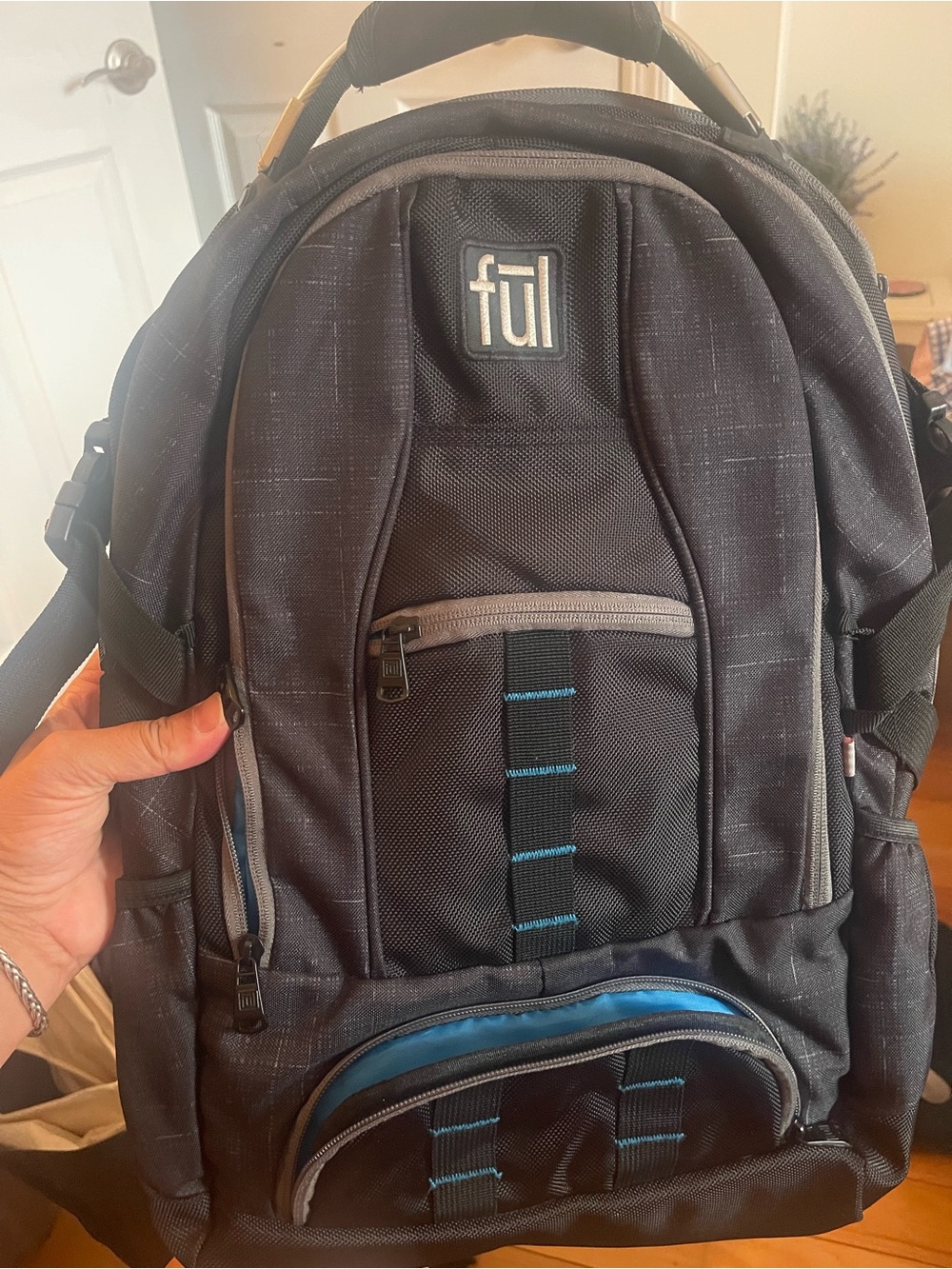 FUL Black laptop backpack with Blue Accents for Men